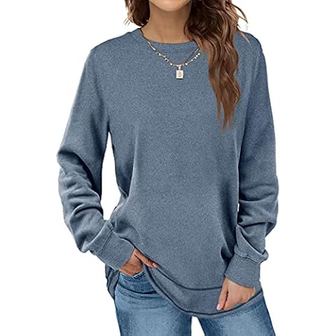 Dofaoo Tunic Tops for Leggings for Women Long Sleeve Shirts Crew Neck Sweatshirt Loose Fit Blue L Cover