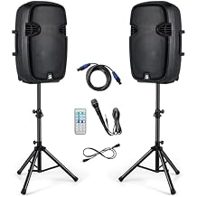 Suono 15" Dual Powered Speakers, 3000W 2-Way Portable Loud Speaker with Stands, Microphone for Indoor Outdoor Party Active+Passive Speakers + Stands