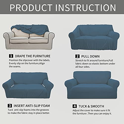 Image of Easy-Going Stretch Oversized Chair Sofa Slipcover 1-Piece Couch Sofa Cover Furniture Protector Soft with Elastic Bottom for Kids Spandex Jacquard Fabric Small Checks Bluestone