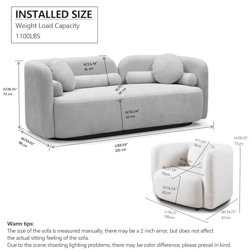 Image of Curved Sofa Set for Living Room, 3-Seater Upholstered Boucle Fabric Modern Sofa Set of 3 Piece Couch Set Minimalist Sofa with Oversized Single Sofa Chair Modern Sofa Set Home Bedroom Office White
