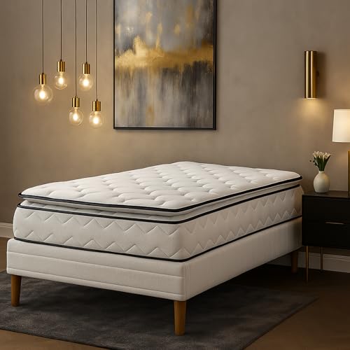 SAMPUR Pack Matelas César + Sommier Tapissier | Matelas avec Surmatelas Intégré | Mémoire de Forme et Mousse Haute Résilience | Sommier Confort Lattes...