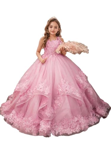 Flower Girl Dress for Wedding Lace Applique Pageant Dresses for Girls Tulle Ball Gown