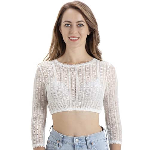 Kelliar Dirnl Bluse Damen Langarm, Dirndlbluse Langarm 3/4 arm Spitze mit...