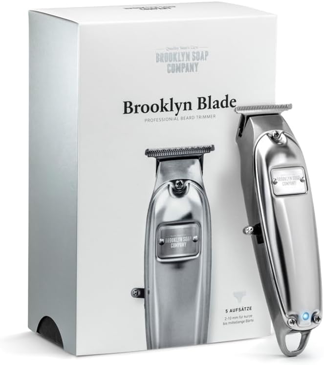 Brooklyn Soap Company - Brooklyn Blade Barttrimmer USB-C - Profi Bartschneider für Herren - Edelstahl Trimmer mit 5 Aufsätzen - Elektrischer Bart Rasierer für kurze bis mittellange Bärte