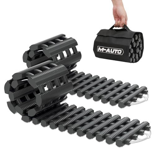 M-AUTO 2 Pack Tire Traction Mats for Snow Portable Recovery Tracks for Vehicle in Mud, Snow, Ice, and Sand, 32