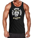 Neverless® Herren Tank-Top Totenkopf Schrift Only Good Vibes Skull Summer Sommer Retro Vintage Muskelshirt Muscle Shirt schwarz-gelb L