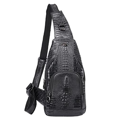 Leather Sling Bag Crossbody Backpack for Men WomenShoulder Chest Pack Multipurpose Casual Daypack (Black(crocodile pattern))2