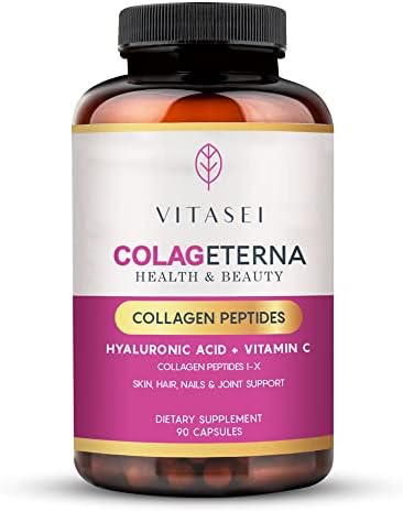 VITASEI Colageterna Collagen Peptides Capsules, Keto Pills Brain Booster Supplement W/Hyaluronic Acid, Vitamin C, Hydrolyzed Collagen Proteins for Healthy Skin, Gut Health & Joints, 90 Capsule