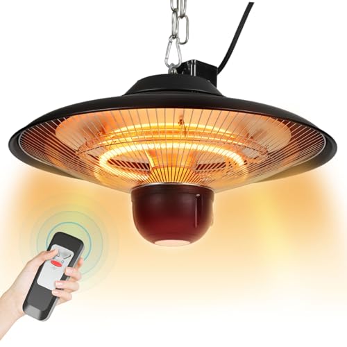 Fiqops Deckenheizstrahler, Infrarot Heizstrahler 2000W,mit 2 Heizstufen,Kette,Fernbedienung,Heizpilz Infrarot für Terrase, Balkon oder Außengastronomie,Deckenheizstrahler outdoor IP24 Wasserdicht
