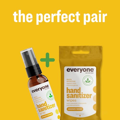 Image of Everyone Hand Sanitizer Wipes, 15 Wipes (Pack of 6), Coconut and Lemon, Made with Sugarcane Derived Alcohol with Essential Oils, TSA friendly | TSA-approved travel size | plant-based sugarcane alcohol | essential oils | antibacterial | bulk 6-pack | 90 wipes total