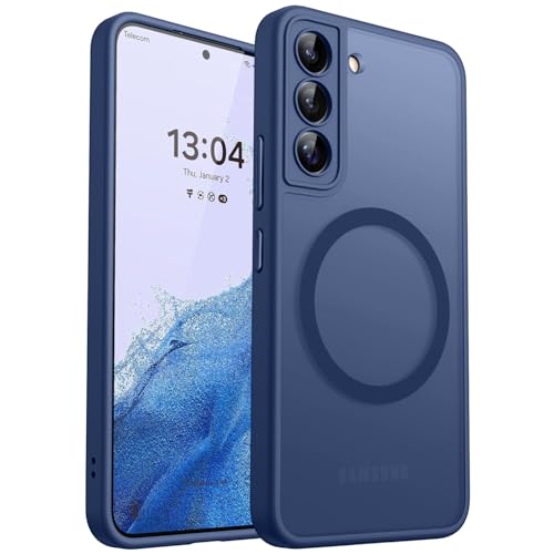Image of CANSHN Designed for Samsung Galaxy S22 Case [Full Camera Protection] [Compatible with MagSafe] Translucent Matte Shockproof Protective Phone Cover 6.1 Inch - Deep Blue