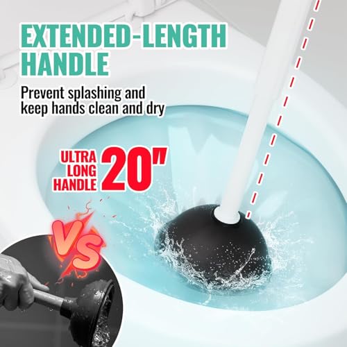 Image of FORASTO 4 in 1 Toilet Brush and Plunger Set, Long Handle Combo, 2 Pack | White bathroom cleaning tools with holder. Includes bonus crevice cleaning brush for deep toilet bowl scrub.