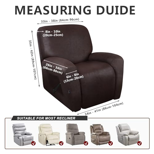 Image of ANARACHON Leather Look Recliner Chair Covers Stay in Place 4-Piece Recliner Slipcovers for Reclining Chair Furniture Protector Spandex Fabric Washable (X-Large, Chocolate)