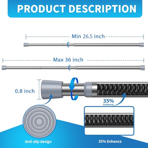 Image of AIZESI 2 Pack Tension Rods for Windows 26.5 to 36 inch, Adjustable Pressure Spring Curtain Rods No Drilling, Curtain Rods for Doorway Closet Door, Silver
