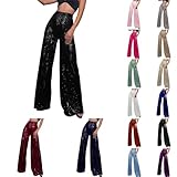 Ajustement parfait : Ce pantalon à paillettes, doté d'une doublure intérieure douce et opaque, est confortable. Sa matière extensible et légère, ainsi que sa coupe large à pattes d'éléphant, le rendent à la fois tendance et confortable.