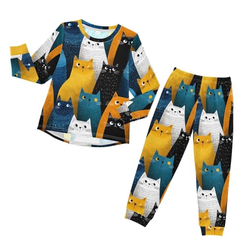 Cats in Soft Pajama Set for All Seasons,Breathable Pjs Long Sleeve Sleepwear,Comfy Loungewear 2 Piece Underwear Set 4T