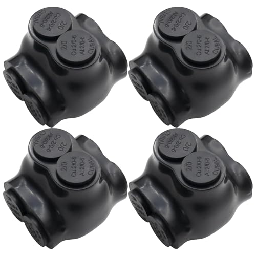 2/0-6AWG Insulated 2 Port Inline Splice Connector Black Wire Connectors,Allen Hex 3/16" Insulated Cable Connectors Pre-Loaded Oxide Inhibitors,UL Listed(4pcs)