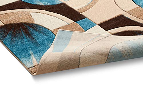 Tapete decorativo bien tejido Ruby diseño geométrico 5x7 azul y gris miniatura 5