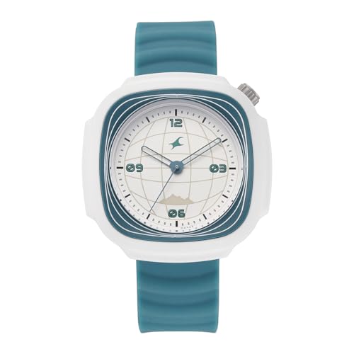 Fastrack-Tees Hype Adventure Quartz Analog White Dial Green Silicon Strap Watch for Men - 38169PP05W