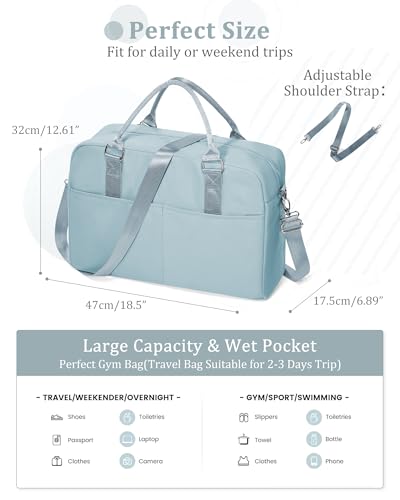 Image of Gym Bag for Women,Travel Duffle Bag for Travel with Wet Pocket Weekender Overnight Carry On Tote Bag Luggage Bag with Trolley Sleeve Personal Item Travel Bag Hospital Diaper Bag Blue