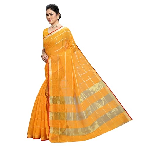 Image of StyleScope Women's Kota Doria Cotton Zari Checks Manipuri Saree With Unstitched Blouse Piece (Malanng)