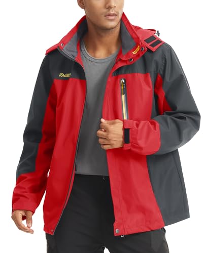 Image of MAGCOMSEN Men's Hooded Windproof Water Resistant Rain Jacket Windbreaker 5 Pockets for Hiking,Fishing,Runing
