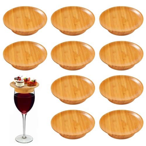 Lot de 10 sur-verres à vin en bois – Bambou Wine Glass Charcuterie, Surmatelas de planche en bois rond, assiettes à apéritif, assiettes à vin, pour assiettes à apéritif, fêtes, desserts