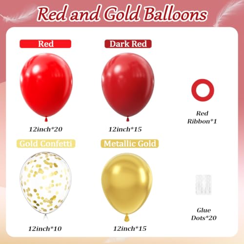60pcs Red and Gold Balloons 12inch with Red Gold Confetti Balloons by Ecumutex - Used condition - Image 2