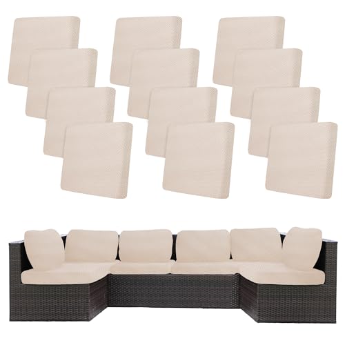 Image of 12Pcs Stretch Patio Cushion Covers,Outdoor Couch Covers Replacement,Outdoor Couch & Sofa Slipcovers,for Patio Furniture Cushion Covers,Washable Reusable Furniture Protector (Beige,Cover Only)