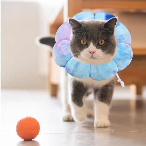 Image of Flower Cat Cone, Cat Cone Collar Dog Cone Soft Recovery E-Collar Dog Elizabethan Collar for Dogs and Cats to Stop Licking (Purple Blue, L)