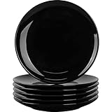 DELLING Dinner Plates Set of 6, 10 inch Ceramic Plates - Microwave, Oven, and Dishwasher Safe, Scratch Resistant - Modern Dinnerware Dish Set for Kitchen Serving - Black
