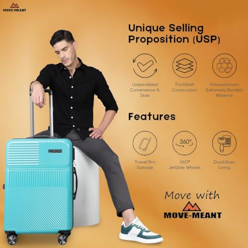 Image of Move-Meant VoyageWare Large Check-in Suitcase 75 Cm 8 Wheels Number Lock Poly Carbonate S.Green Trolley Bag for Men & Women | 360 Degree Wheeling System Luggage | Trolley Bags for Travel