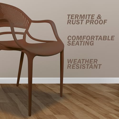 Image of DIYA Sunset Plastic Chair for Home & Dining | Comfortable Arm Chair | Living Room, Balcony & Outdoor Use | Strong PP Build, 1-Year Warranty - Set of 2 (Brown)