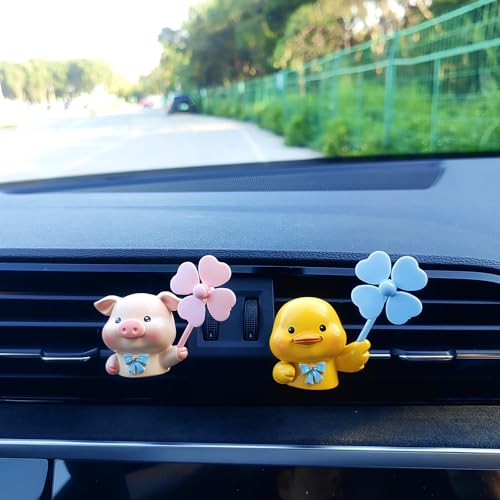 Image of Cute Car Air Freshener Vent Clips, 3D Animal with Mini Fan Diffuser Vent Clip, Air Conditioning Decoration Car Accessories for Women and Men