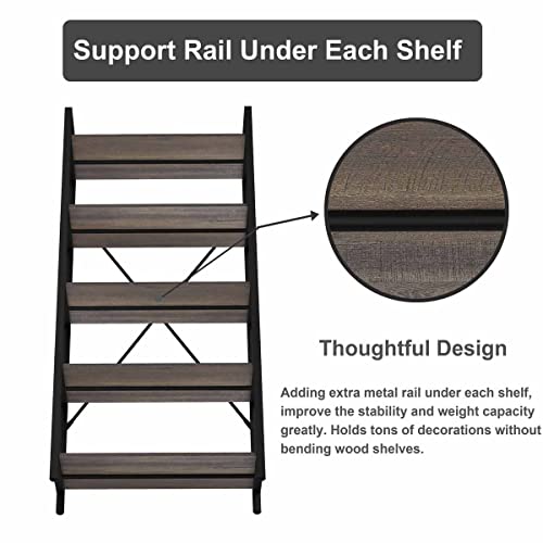 Fatorri 5 Tier Industrial Bookshelf, Rustic Open Bookcase For Display, Dark Wood And Metal Shelving Unit And Tall Book Shelves For Home Office (Walnut Brown) #TOP3