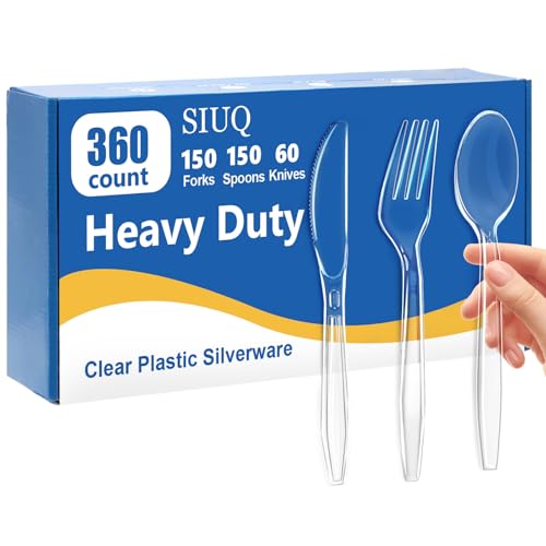 SIUQ 360 Count Heavy Duty Clear Plastic Silverware