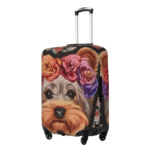 Yorkie Dog Floral Print Luggage Suitcase Covers Elastic Washable Luggage Protector Luggage Covers For Suitcase2