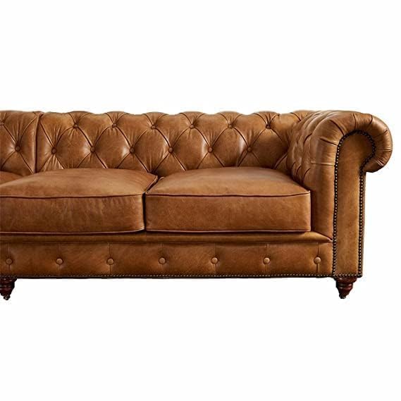 Image of Classic Leatherette Chester Sofa Set Button Tufted, Classic Style Sofa Set for Living Room, Office, and Hallway Colour (Brown Leatherette, 3 Seater Sofa)
