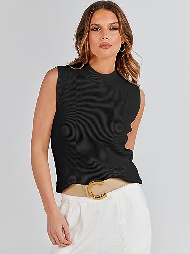 ANRABESS Womens Summer Sleeveless Tops Casual Mock Neck Loose Fit Knit Lightweight Sweater Pullover Top2