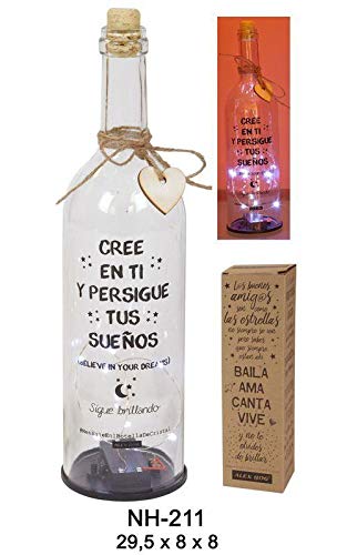 ROYMAR Botella con luces led y mensaje,cree en ti y HOME Unisex Adulto, Compuesto