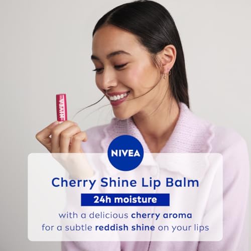 Image of NIVEA Cherry Shine 4.8g Lip Balm|24 H Melt in Moisture Formula|Natural Oils|Glossy Finish,4.8 g (Pack of 1)