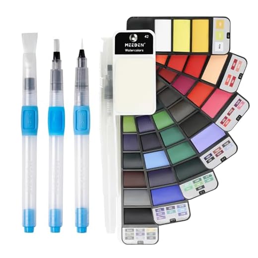 MEEDEN Watercolor Paint Set, 42 Assorted Colors Foldable Paint Set with 4 Brushes, Travel Pocket Watercolor Kit for Students Adults Beginning Artist Watercolor Painters Field Sketch Outdoor Painting