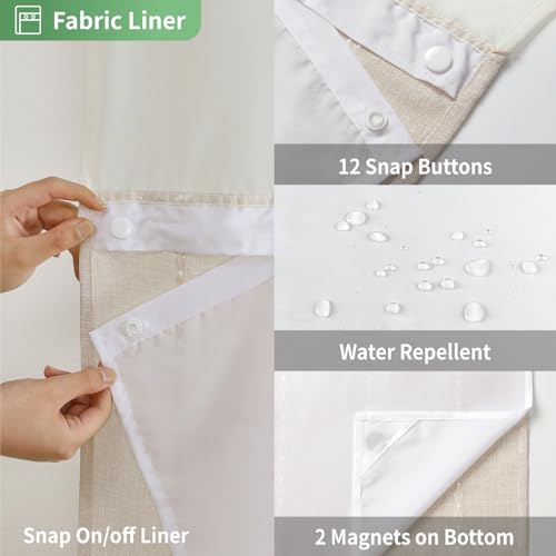 Eachope No Hook Boho Farmhouse Shower Curtain With Snap-In Liner,Linen Rustic Heavy Duty Striped Fabric Shower Curtain Set With Tassel,Hotel Style Cloth Shower Curtains For Bathroom,Cream/Beige,71X74 thumb #5
