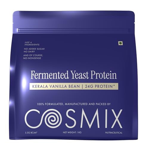 Image of Cosmix Fermented Yeast Protein Powder | 24g Protein | Pure Single-Source Plant Protein | Made In-House | Smooth, Crazy tasty & Gut-Friendly | Kerala Vanilla Bean, 1Kg Pouch