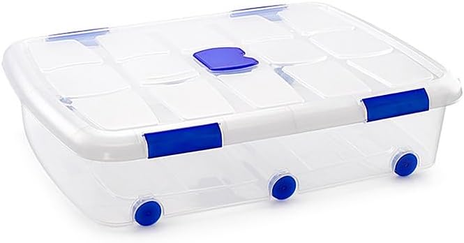 Caja de almacenaje bajo Cama de PVC Transparente con Tapa y Rueda...