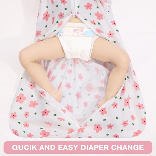 Image of BSTOPPT 2 Pack Baby Sleep Sack 12-18 Months 100% Organic Cotton Muslin Baby Sleeping Bag 2-Way Zipper Wearable Blankets (Flower & Cherry, Large), QYY24-HUA