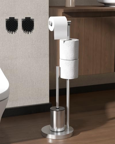 Howdah Klopapierhalter Stehend mit Klobürste -Toilettenpapierhalter Stehend mit Bürste, Edelstahl Klopapierhalter EIN Ersatzbürstenkopf, Maße: 72 x 21 x 21 cm Silber