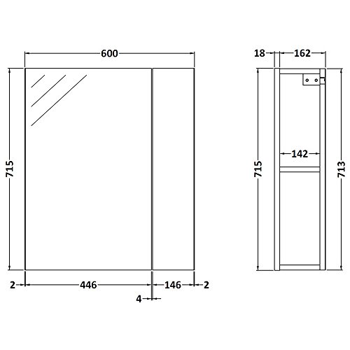 Nuie OFF518 Athena ǀ Modern Bathroom Wall Hung Contemporary Single Door Mirror Storage Cabinet, 600mm, Brown Grey Avola Nuie OFF518 Athena ǀ Modern Bathroom Wall Hung Contemporary Single Door Mirror Storage Cabinet, 600mm, Brown Grey Avola
