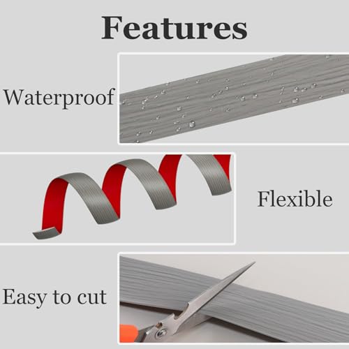 Floor Transition Strip - Self-Adhesive PVC Trim for Carpet to Flooring, Threshold Gap Cover (10ft x 1.57in, Grey Wood) - Image 4
