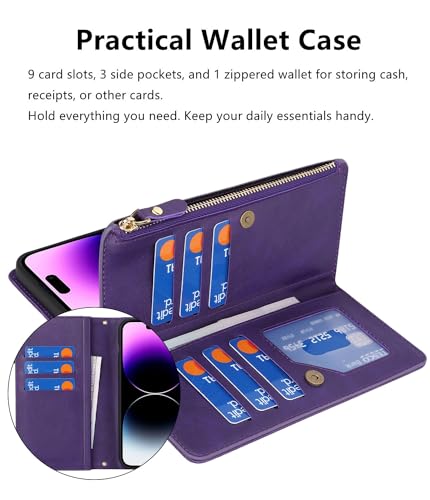 Coque en cuir synthétique violet iCoverCase pour iPhone 15 Pro avec finitions zippées - 4